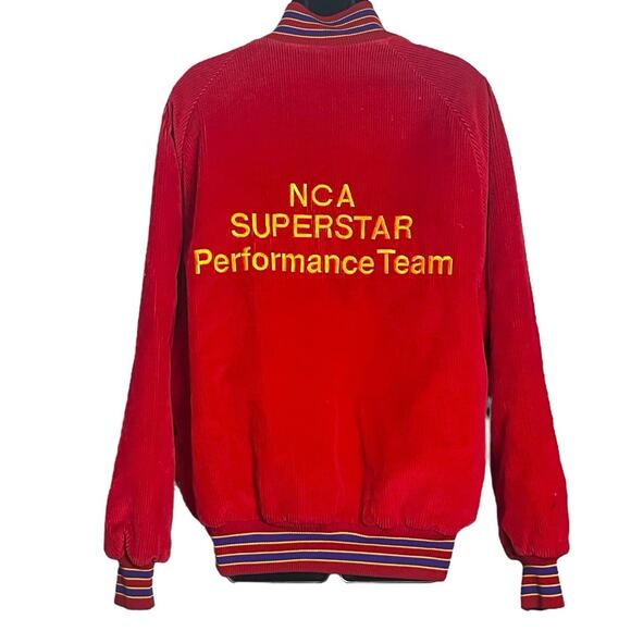 VINTAGE NCA SUPERSTAR PERFORMANCE TEAM CHEER JACKET RED CORDUROY 1990s SIZE L - Picture 3 of 5